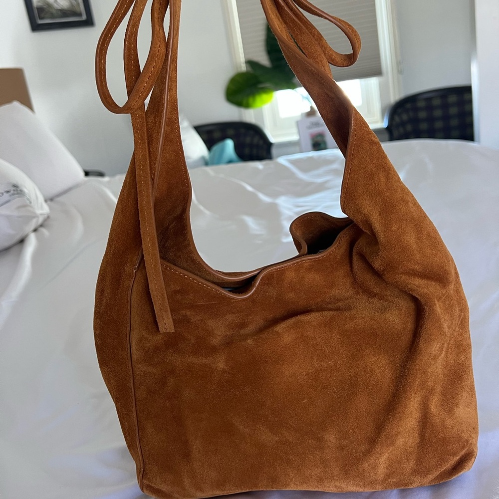 Reformation Small Vittoria Suede Bag in Whiskey Brown